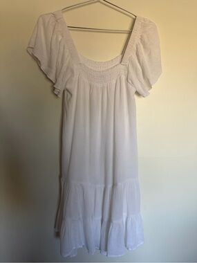 Gentle Fawn White Flutter-Sleeve Tiered Midi Dress